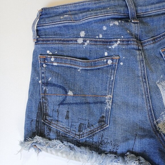 American Eagle Hi-Rise Festival Shorts 4 Distressed Floral Paint Splatter Y2K - Picture 7 of 15